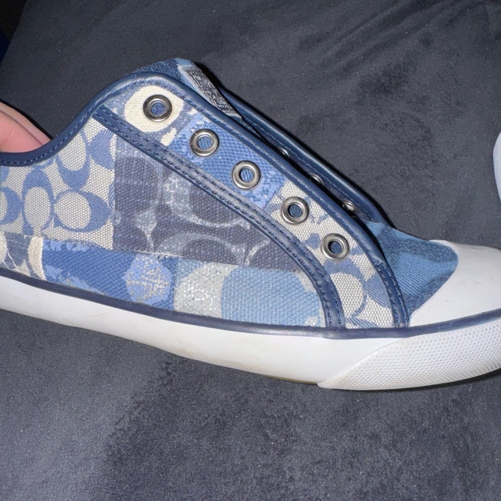 Coach Poppy Barrett Sneakers Denim Blue Signature Patchwork Print Women’s 7 Shoe - Picture 6 of 16